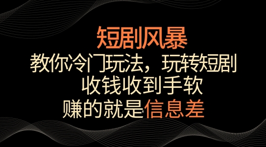 短剧风暴，教你冷门玩法，玩转短剧，收钱收到手软-英祺创业
