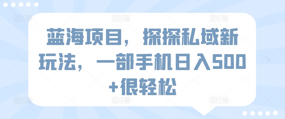 蓝海项目，探探私域新玩法，一部手机日入500+很轻松-英祺创业