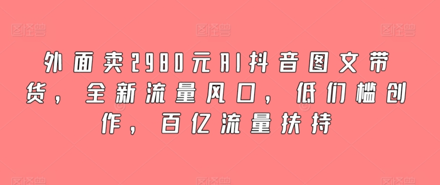 外面卖2980元AI抖音图文带货，全新流量风口，低们槛创作，百亿流量扶持-英祺创业