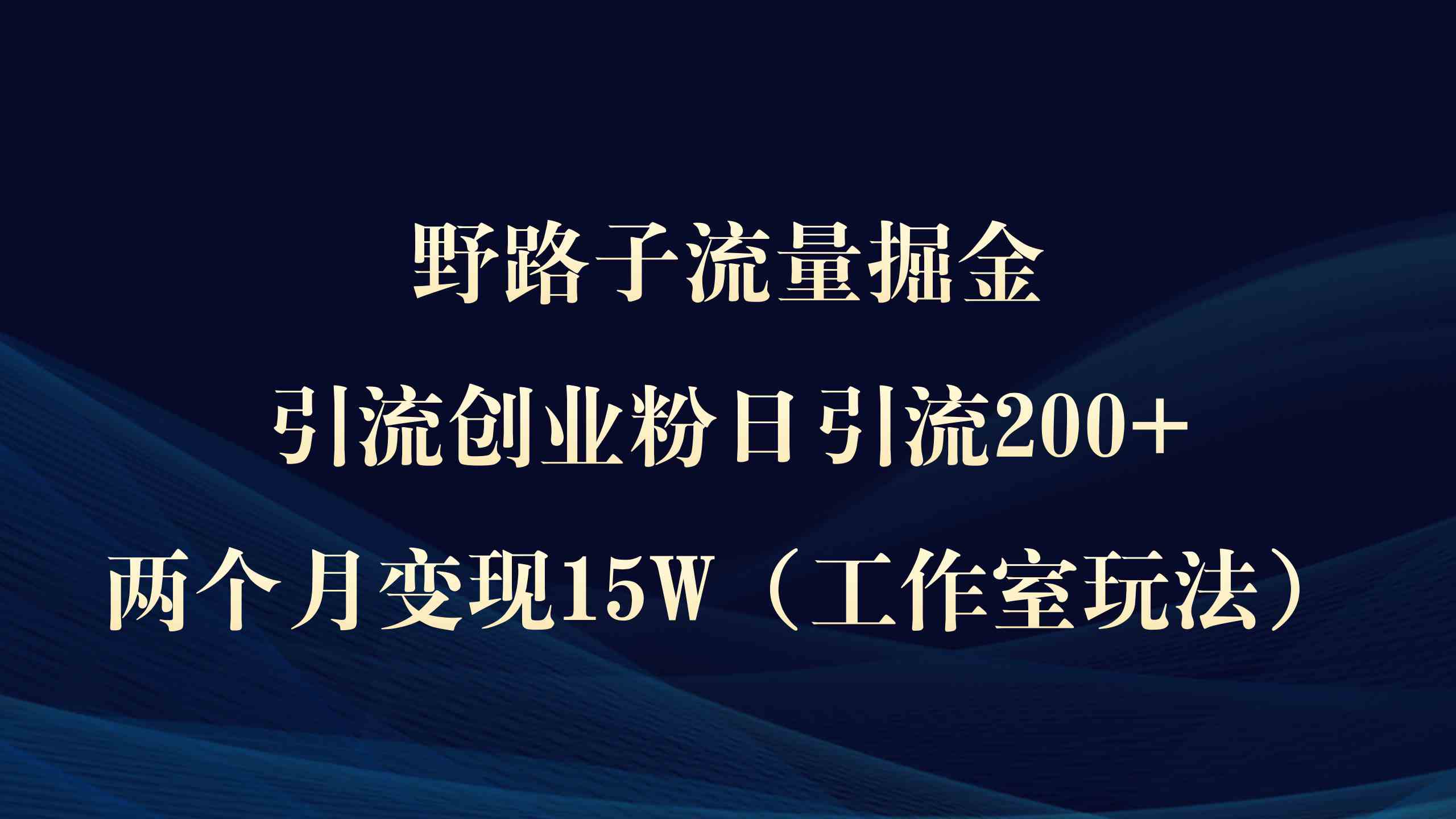 （9513期）野路子流量掘金，引流创业粉日引流200+，两个月变现15W（工作室玩法））-英祺创业