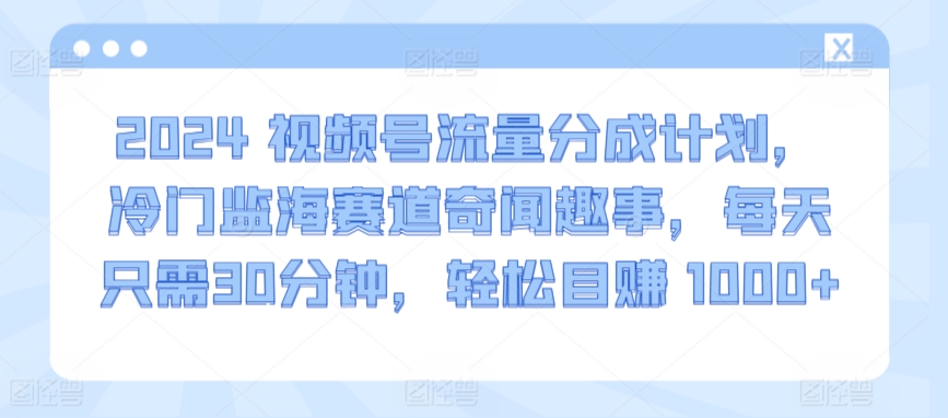 2024视频号流量分成计划，冷门监海赛道奇闻趣事，每天只需30分钟，轻松目赚 1000+-英祺创业