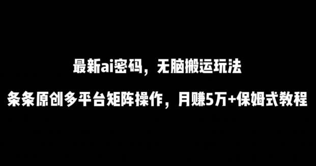 最新ai流量密码，傻瓜式搬运玩法，条条原创，多平台矩阵操作，月赚5万+保姆式教程-英祺创业