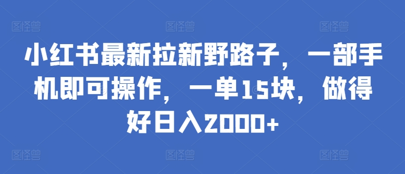 小红书最新拉新野路子，一部手机即可操作，一单15块，做得好日入2000+-英祺创业