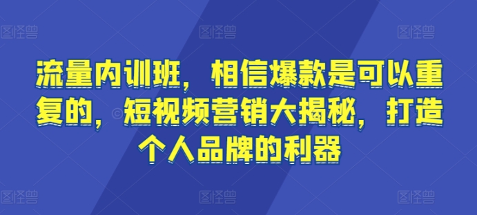 流量内训班，相信爆款是可以重复的，短视频营销大揭秘，打造个人品牌的利器-英祺创业