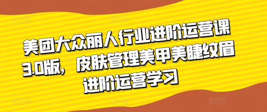 美团大众丽人行业进阶运营课3.0版，皮肤管理美甲美睫纹眉进阶运营学习-英祺创业