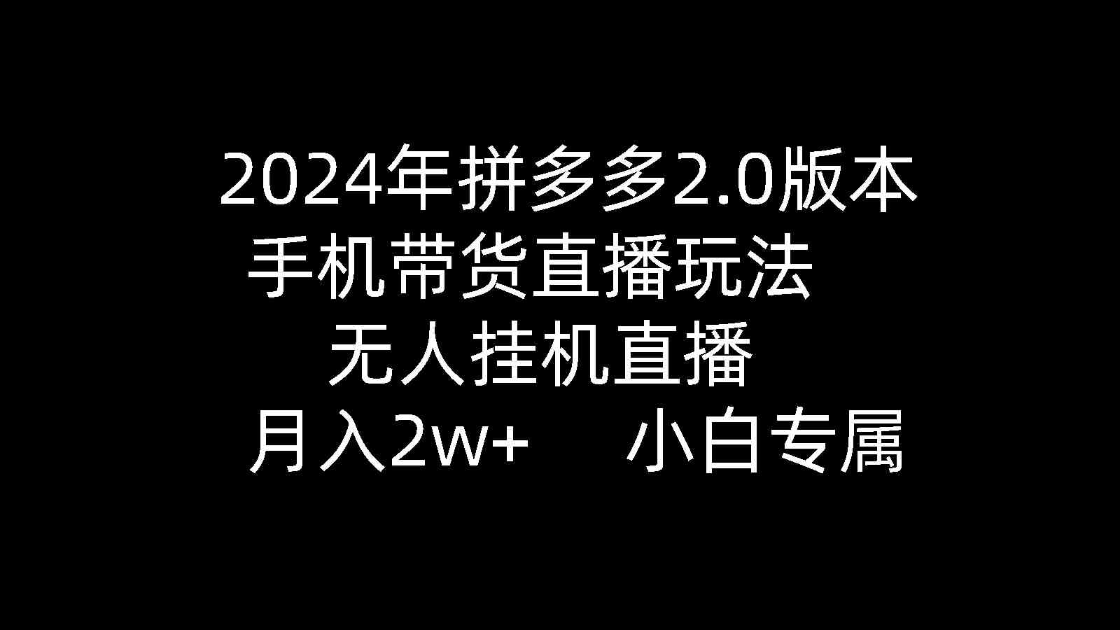 （9768期）2024年拼多多2.0版本，手机带货直播玩法，无人挂机直播， 月入2w+， 小…-英祺创业
