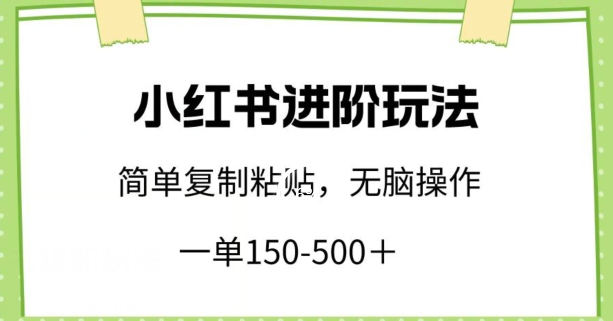 小红书进阶玩法，一单150-500+，简单复制粘贴，小白也能轻松上手-英祺创业
