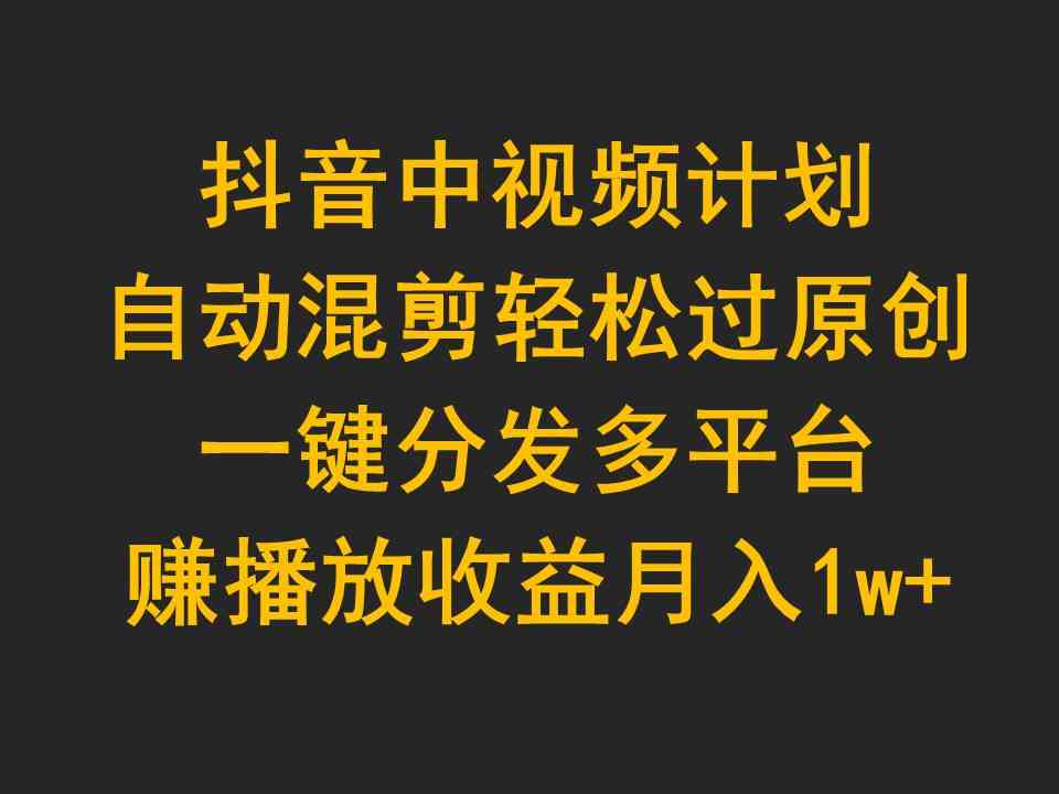 （9825期）抖音中视频计划，自动混剪轻松过原创，一键分发多平台赚播放收益，月入1w+-英祺创业