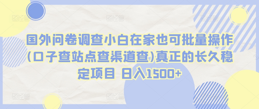 国外问卷调查小白在家也可批量操作(口子查站点查渠道查)真正的长久稳定项目 日入1500+-英祺创业