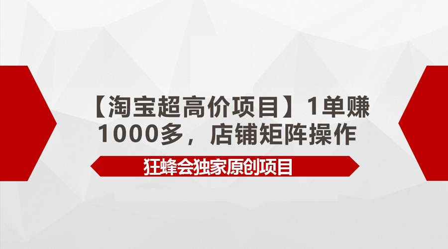 【淘宝超高价项目】1单赚1000多，店铺矩阵操作-英祺创业