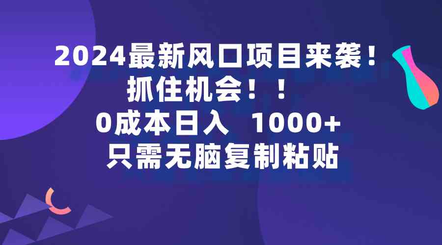 （9899期）2024最新风口项目来袭，抓住机会，0成本一部手机日入1000+，只需无脑复…-英祺创业