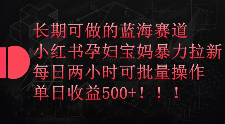长期可做的蓝海赛道，小红书孕妇宝妈暴力拉新玩法，每日两小时可批量操作，单日收益500+-英祺创业
