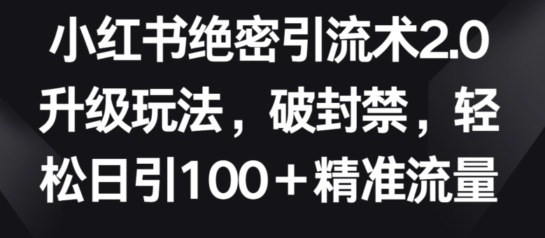 小红书绝密引流术2.0升级玩法，破封禁，轻松日引100+精准流量-英祺创业