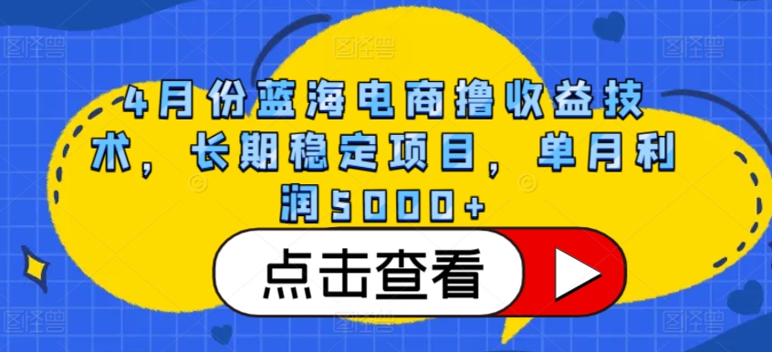 4月份蓝海电商撸收益技术，长期稳定项目，单月利润5000+-英祺创业