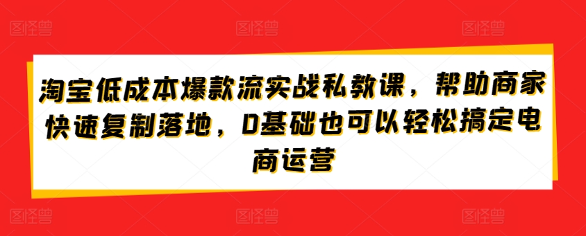 淘宝低成本爆款流实战私教课，帮助商家快速复制落地，0基础也可以轻松搞定电商运营-英祺创业