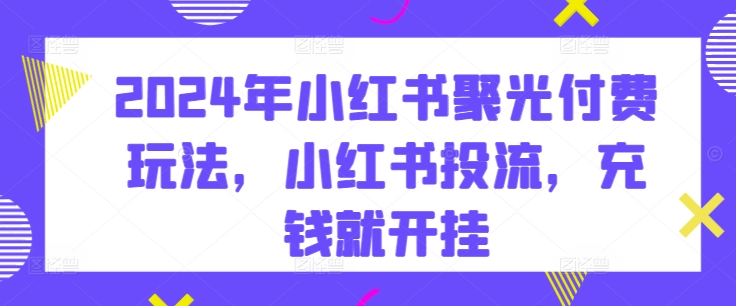 2024年小红书聚光付费玩法，小红书投流，充钱就开挂-英祺创业