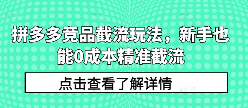 拼多多竞品截流玩法，新手也能0成本精准截流-英祺创业