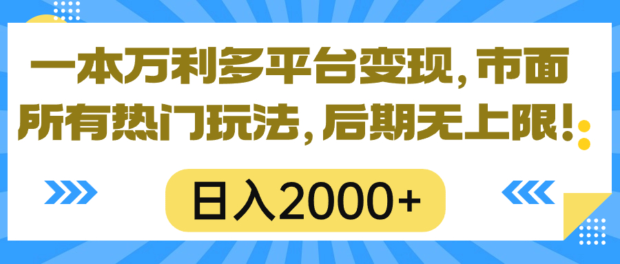 （10311期）一本万利多平台变现，市面所有热门玩法，日入2000+，后期无上限！-英祺创业