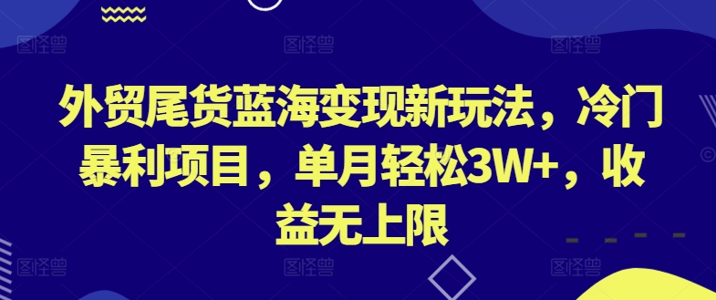 外贸尾货蓝海变现新玩法，冷门暴利项目，单月轻松3W+，收益无上限-英祺创业