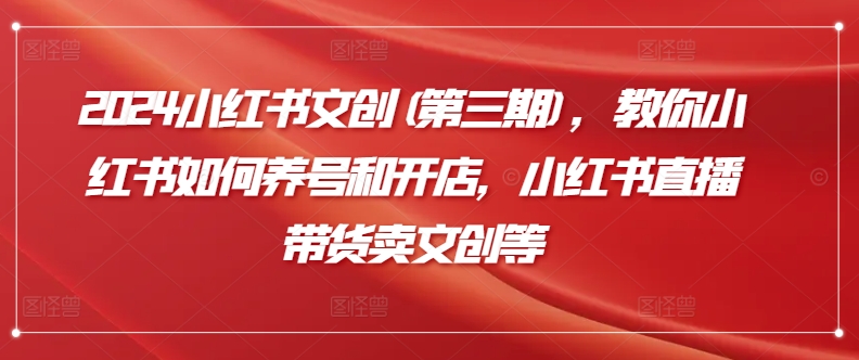 2024小红书文创(第三期)，教你小红书如何养号和开店，小红书直播带货卖文创等-英祺创业