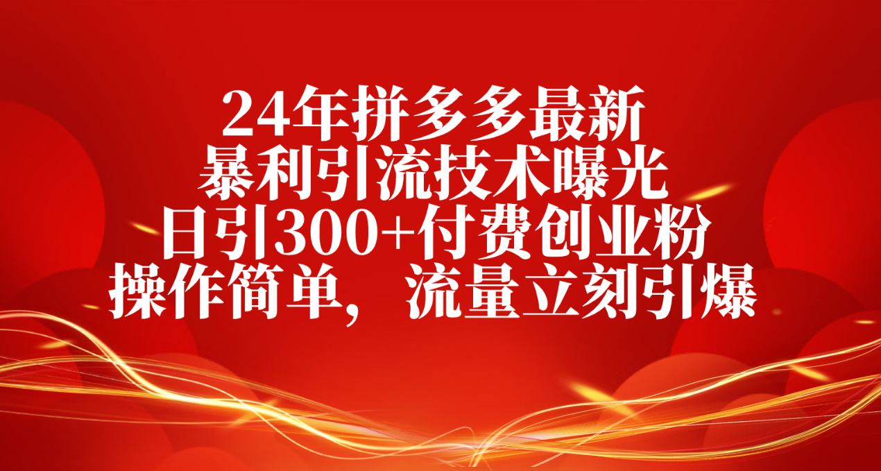 （10559期）24年拼多多最新暴利引流技术曝光，日引300+付费创业粉，操作简单，流量…-英祺创业