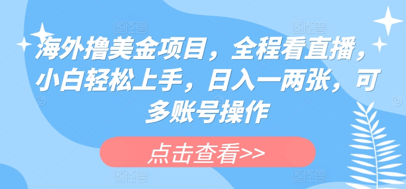 海外撸美金项目，全程看直播，小白轻松上手，日入一两张，可多账号操作-英祺创业