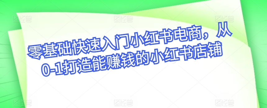 零基础快速入门小红书电商，从0-1打造能赚钱的小红书店铺-英祺创业