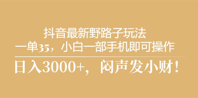 （10766期）抖音最新野路子玩法，一单35，小白一部手机即可操作，，日入3000+，闷…-英祺创业