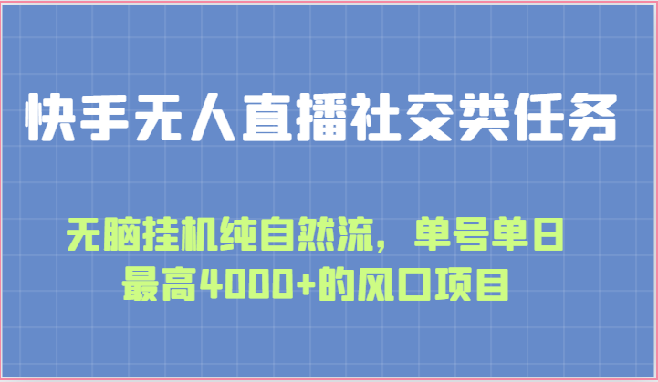 快手无人直播社交类任务：无脑挂机纯自然流，单号单日最高4000+的风口项目-英祺创业