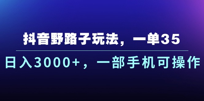 （10909期）抖音野路子玩法，一单35.日入3000+，一部手机可操作-英祺创业