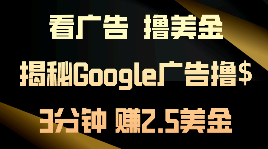 （10912期）看广告，撸美金！3分钟赚2.5美金！日入200美金不是梦！揭秘Google广告…-英祺创业