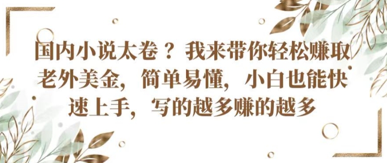 国内小说太卷 ?带你轻松赚取老外美金，简单易懂，小白也能快速上手，写的越多赚的越多-英祺创业
