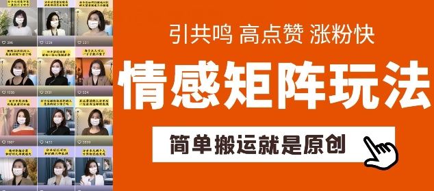 简单搬运，情感矩阵玩法，涨粉速度快，可带货，可起号【揭秘】-英祺创业