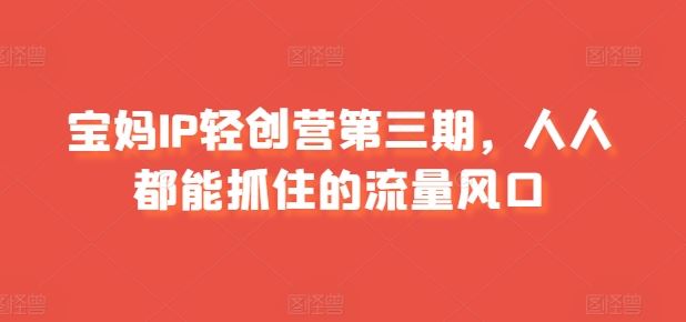 宝妈IP轻创营第三期，人人都能抓住的流量风口-英祺创业