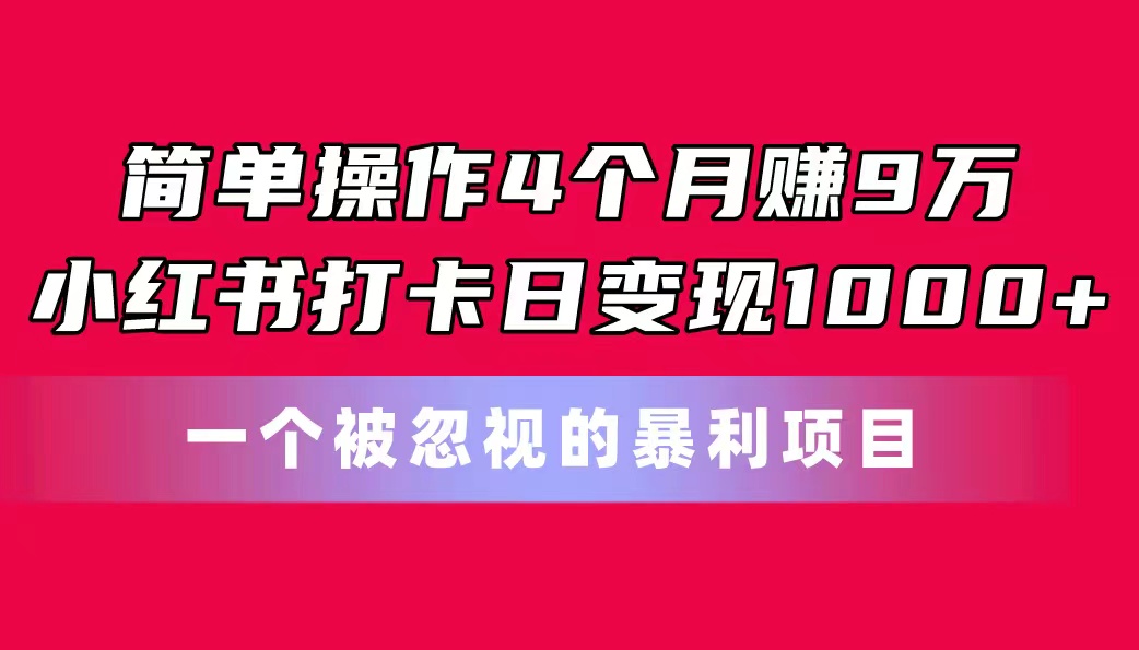 （11048期）简单操作4个月赚9万！小红书打卡日变现1000+！一个被忽视的暴力项目-英祺创业