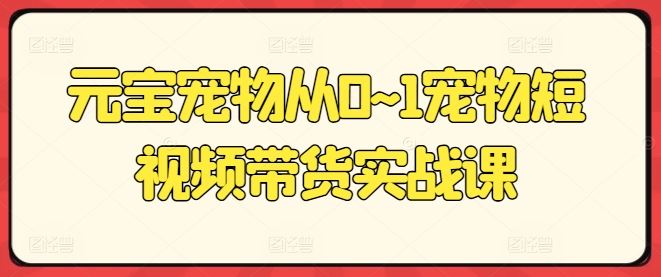 元宝宠物从0~1宠物短视频带货实战课-英祺创业