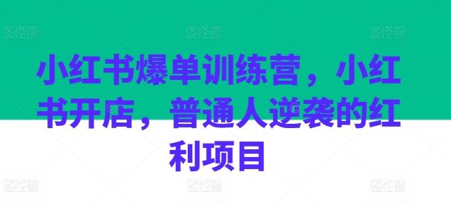 小红书爆单训练营，小红书开店，普通人逆袭的红利项目-英祺创业