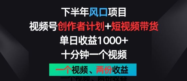 下半年风口项目，视频号创作者计划+视频带货，一个视频两份收益，十分钟一个视频【揭秘】-英祺创业