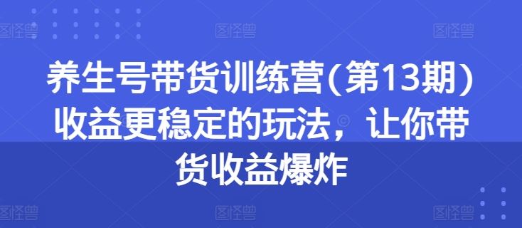养生号带货训练营(第13期)收益更稳定的玩法，让你带货收益爆炸-英祺创业