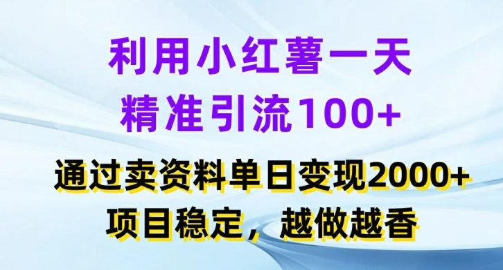 利用小红书一天精准引流100+，通过卖项目单日变现2k+，项目稳定，越做越香【揭秘】-英祺创业