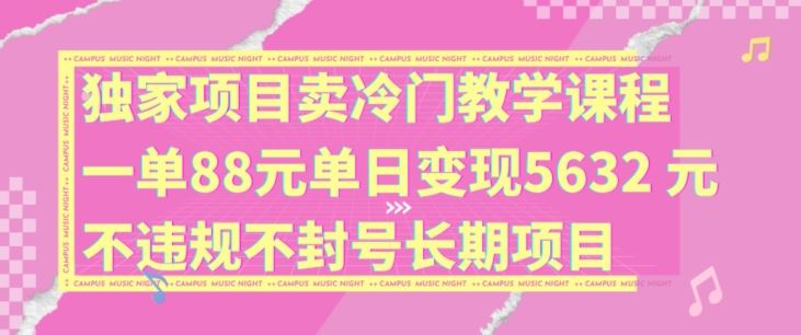 独家项目卖冷门教学课程一单88元单日变现5632元违规不封号长期项目【揭秘】-英祺创业