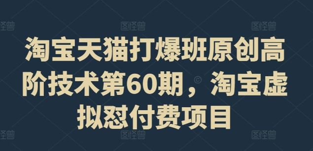 淘宝天猫打爆班原创高阶技术第60期，淘宝虚拟怼付费项目-英祺创业