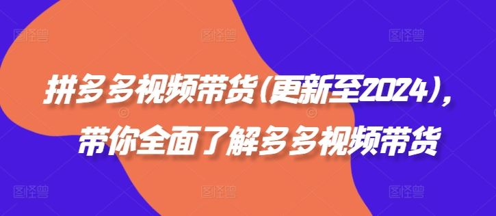 拼多多视频带货(更新至2024)，带你全面了解多多视频带货-英祺创业