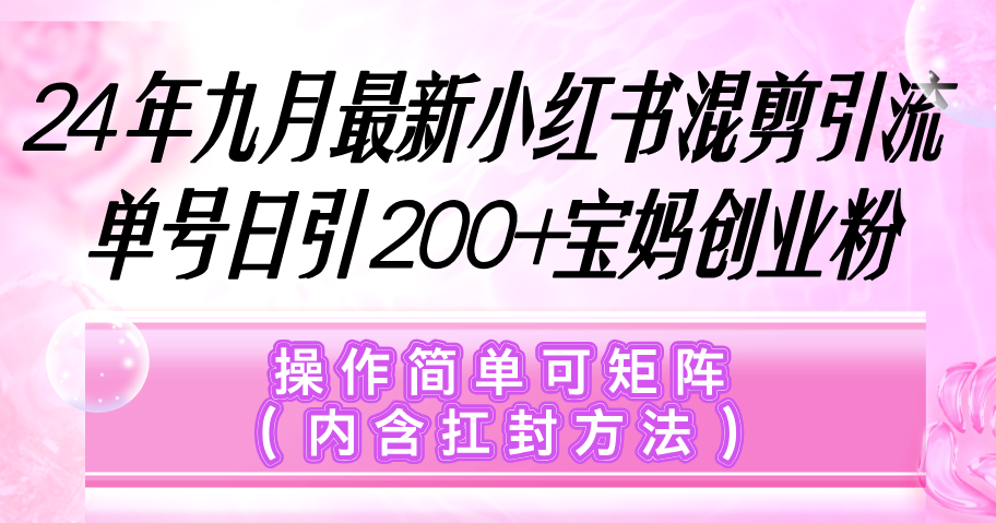 （12530期）小红书混剪引流，单号日引200+宝妈创业粉，操作简单可矩阵（内含扛封…-英祺创业