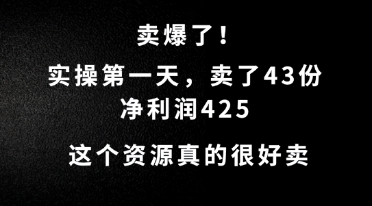 这个资源，需求很大，实操第一天卖了43份，净利润425【揭秘】-英祺创业