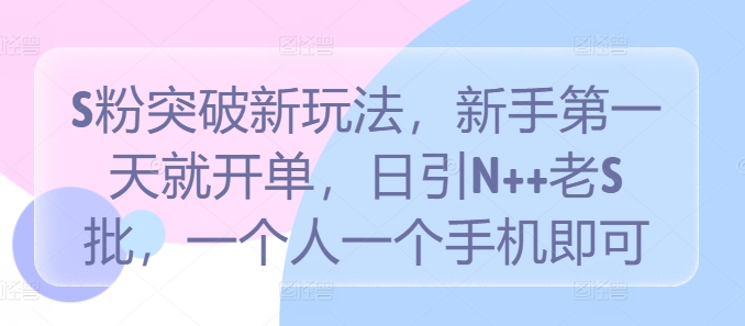 S粉突破新玩法，新手第一天就开单，日引N++老S批，一个人一个手机即可【揭秘】-英祺创业