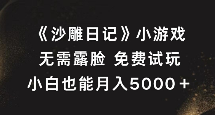 《沙雕日记》小游戏，无需露脸免费试玩，小白也能月入5000+【揭秘】-英祺创业