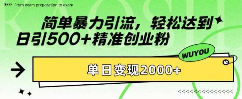 简单暴力引流，轻松达到日引500+精准创业粉，单日变现2k【揭秘】-英祺创业