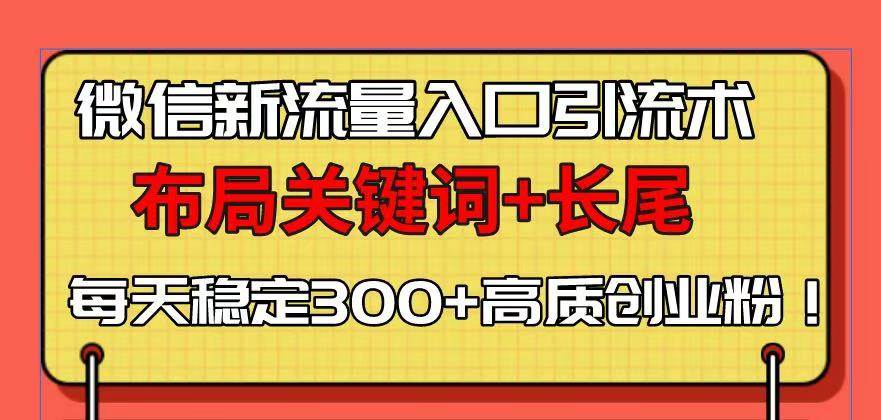 （13897期）微信新流量入口引流术，布局关键词+长尾，每天稳定300+高质创业粉！-英祺创业