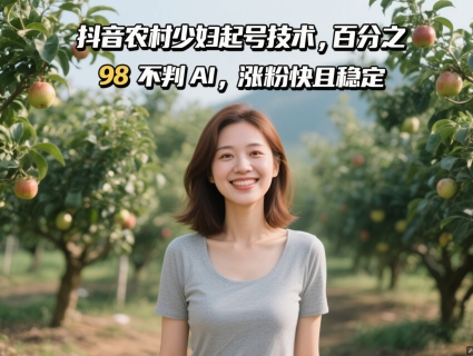 抖音农村少妇起号技术，百分之98不判AI，涨粉快且稳定-英祺创业